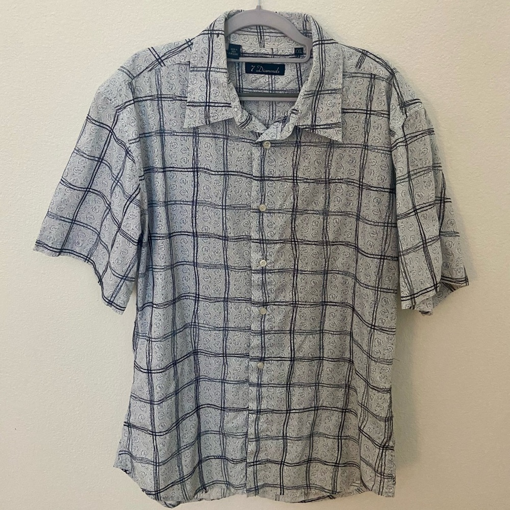 7 Diamonds Blue Casual Button Down Shirt
